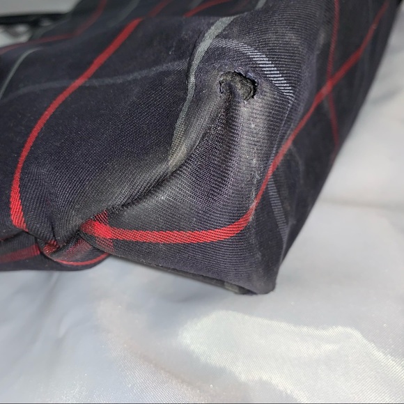 B)  BURBERRY blue treated canvas window pane PLAID tote - Picture 4 of 7